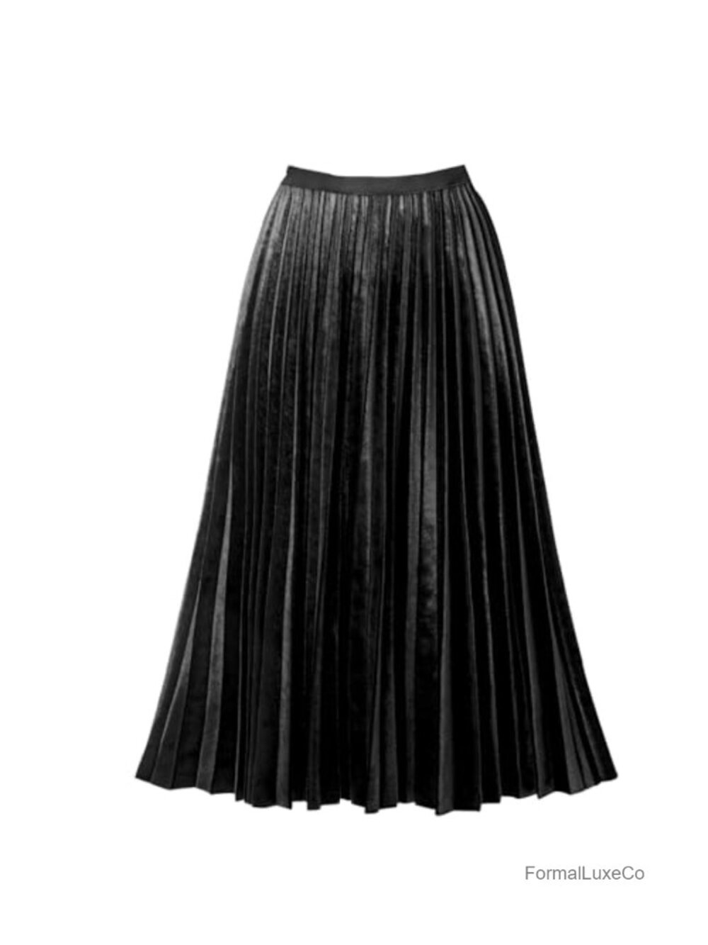 Pleated High Waist Flowy Midi Skirt A-Line Elastic Waist